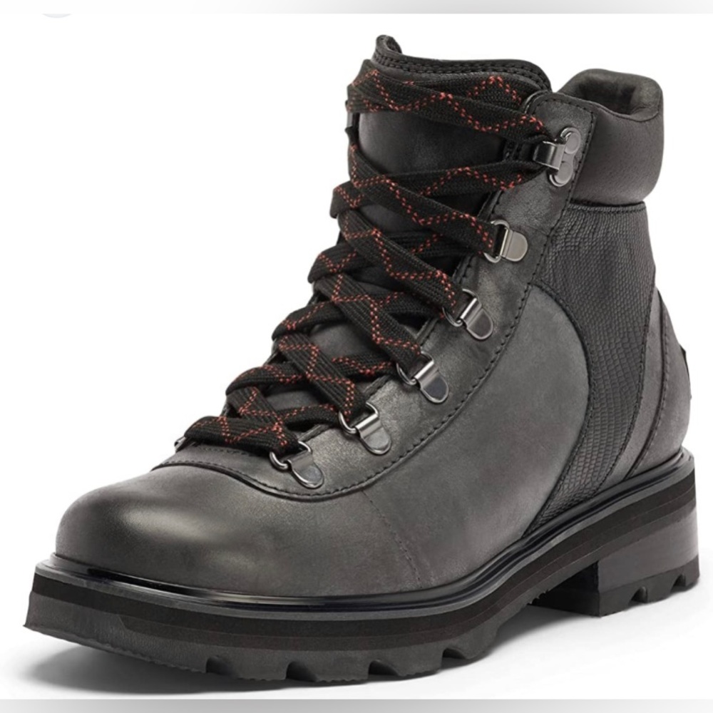 NEW!! Size 7.5 Women's SOREL Lennox Waterproof Hiking Boot in Black/Warp Red